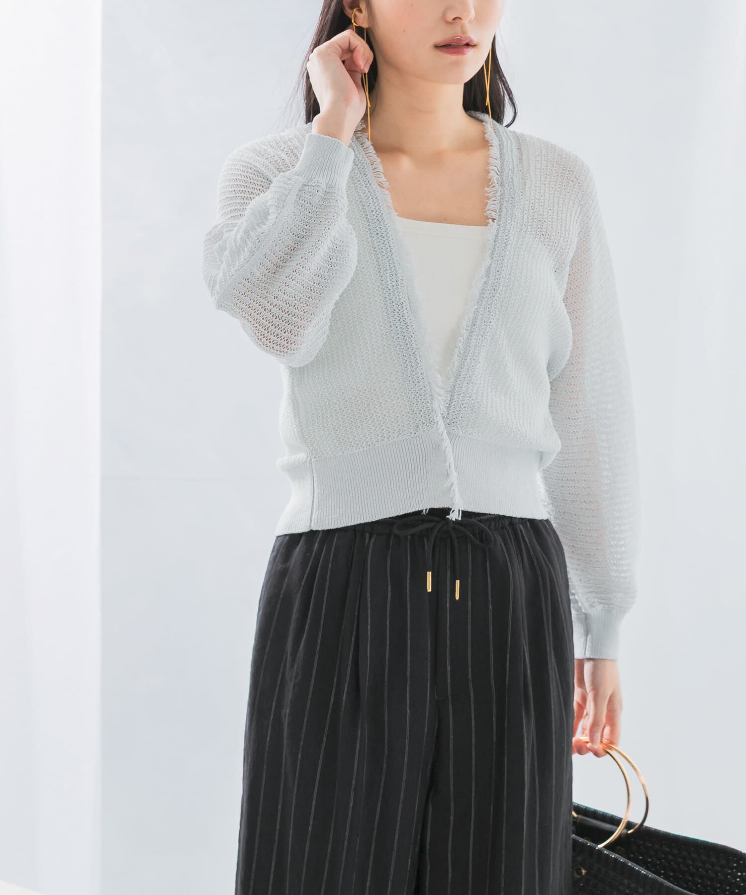 URBAN RESEARCH ROSSO「柄編みフリンジカーディガン」|カーディガン|