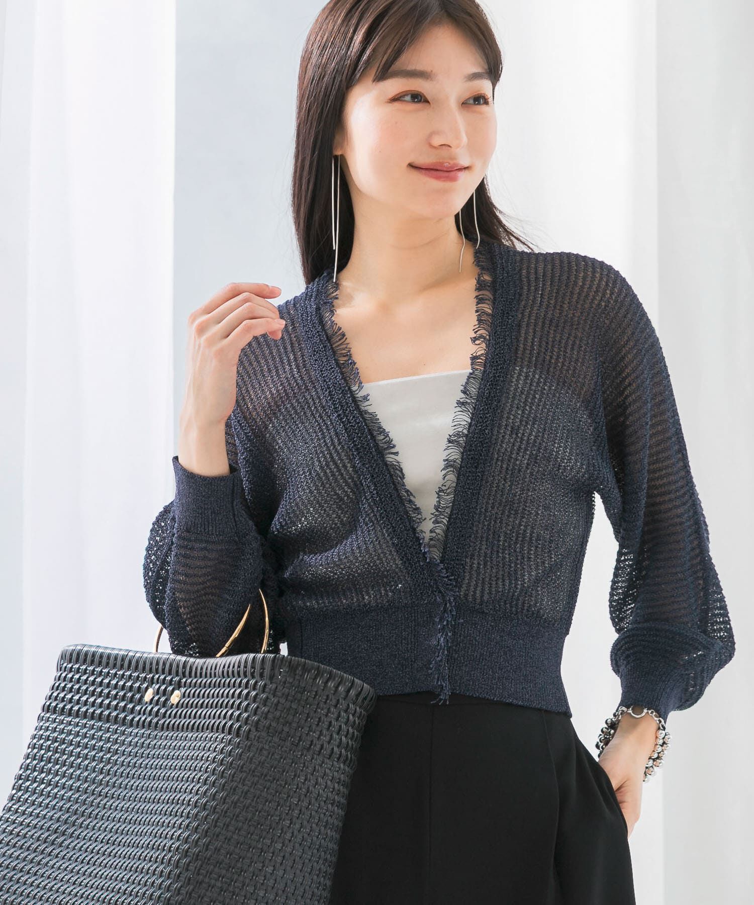 URBAN RESEARCH ROSSO「柄編みフリンジカーディガン」|カーディガン|