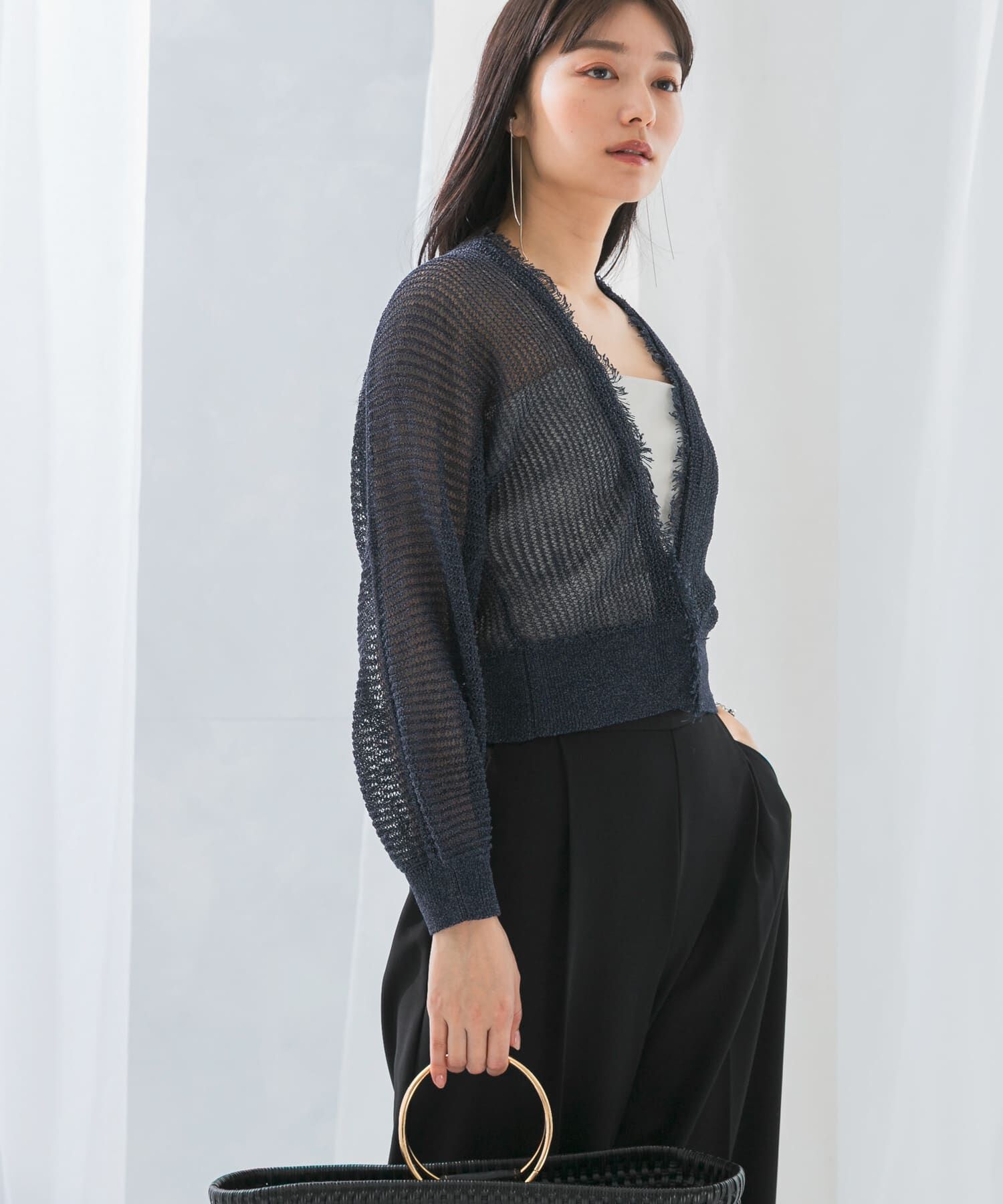 URBAN RESEARCH ROSSO「柄編みフリンジカーディガン」|カーディガン|