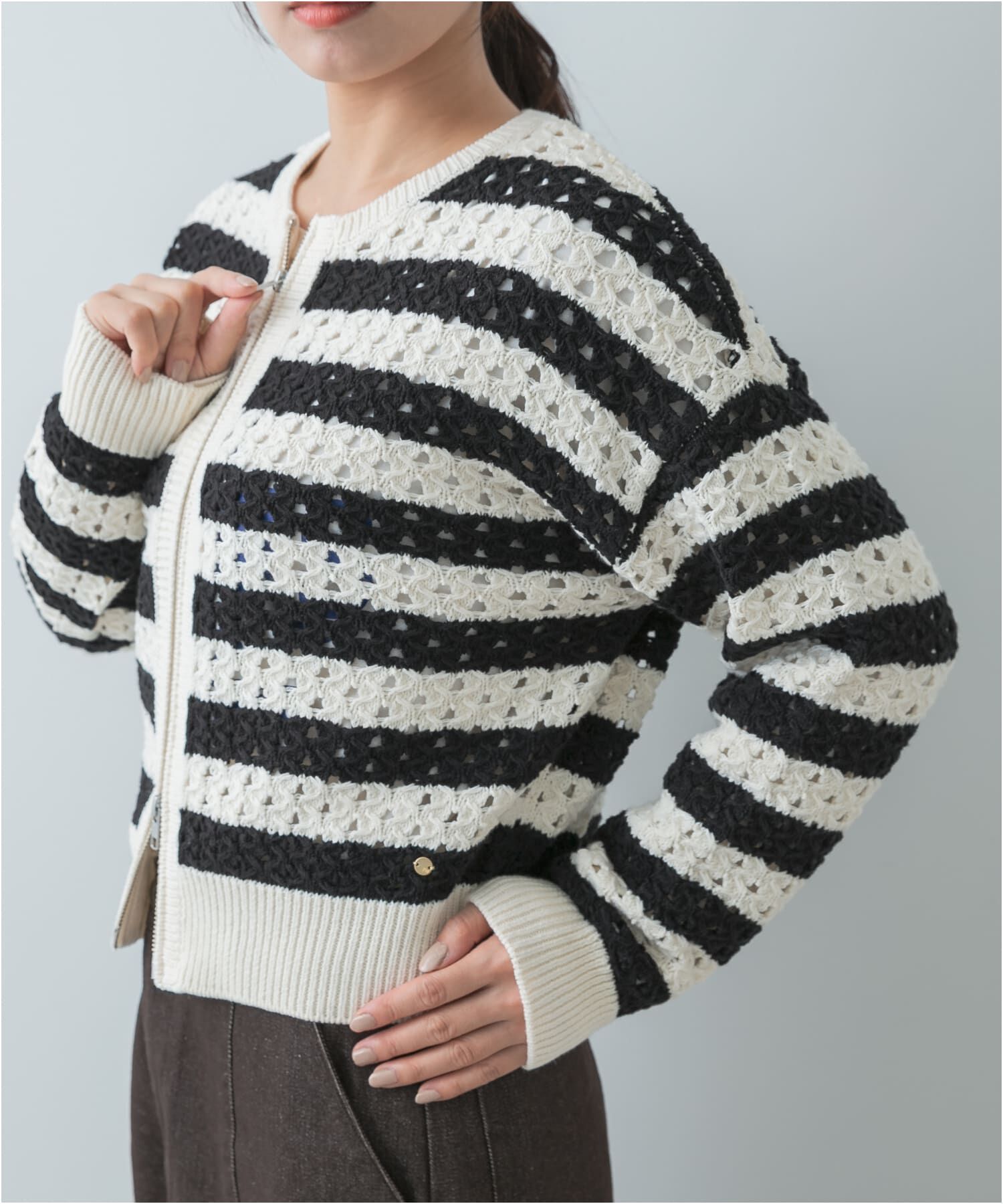 URBAN RESEARCH ROSSO「F by ROSSO　柄編みZIPカーディガン」|カーディガン|