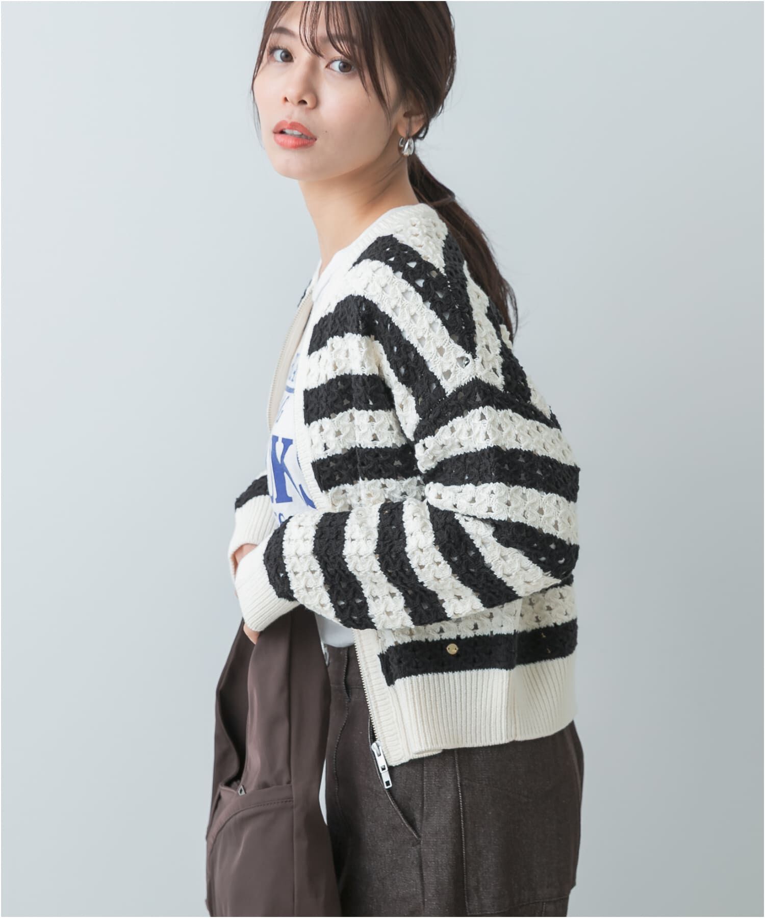 URBAN RESEARCH ROSSO「F by ROSSO　柄編みZIPカーディガン」|カーディガン|