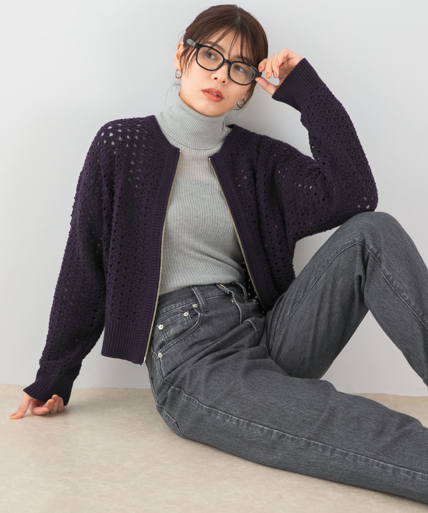 URBAN RESEARCH ROSSO「F by ROSSO　柄編みZIPカーディガン」|カーディガン|ネイビー