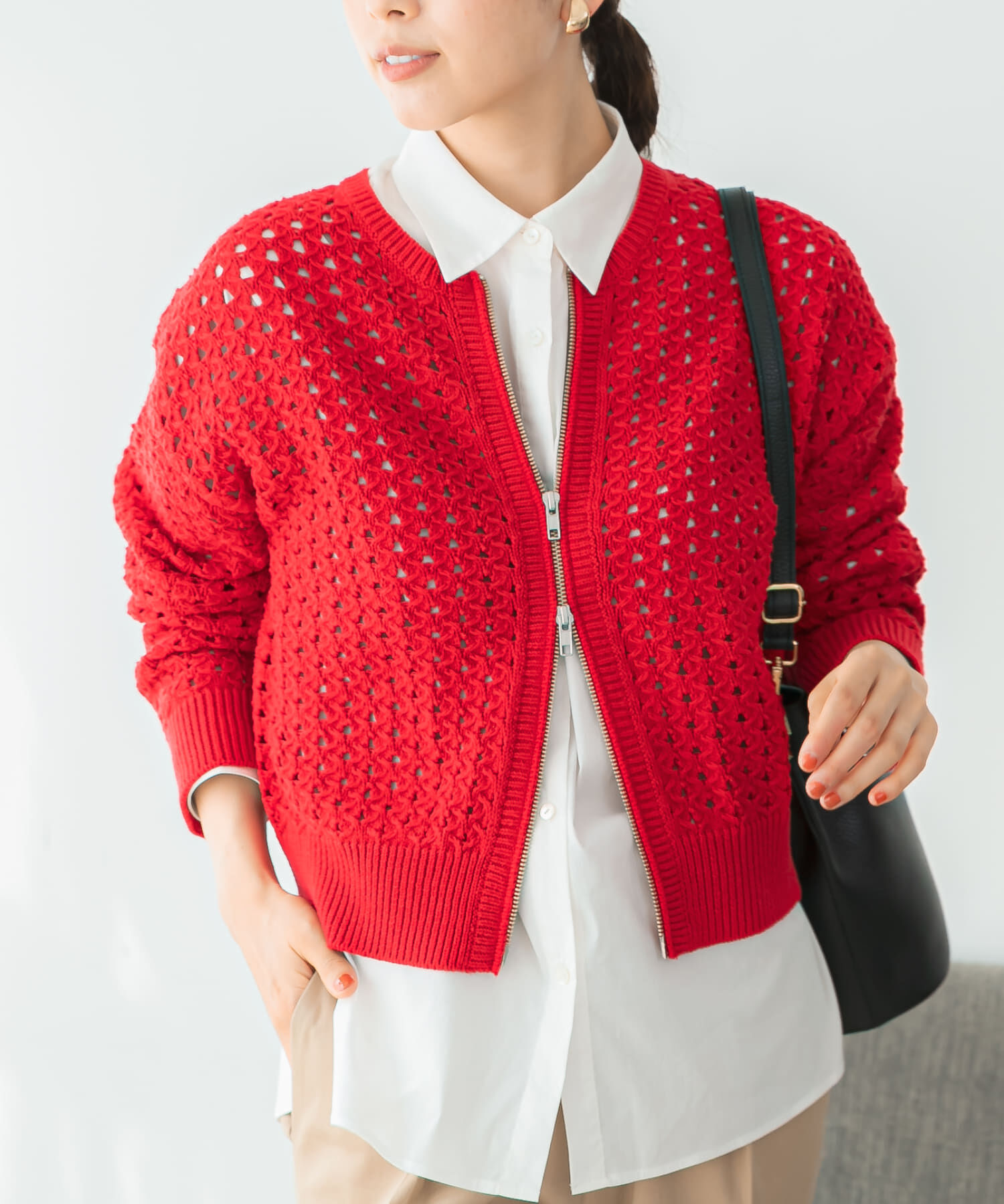 URBAN RESEARCH ROSSO「F by ROSSO　柄編みZIPカーディガン」|カーディガン|