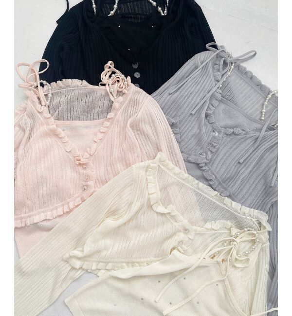  「パールチェーンキャミセットフリルカーデ」|カーディガン|