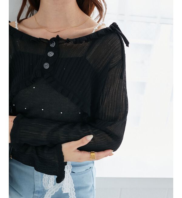  「パールチェーンキャミセットフリルカーデ」|カーディガン|ブラック
