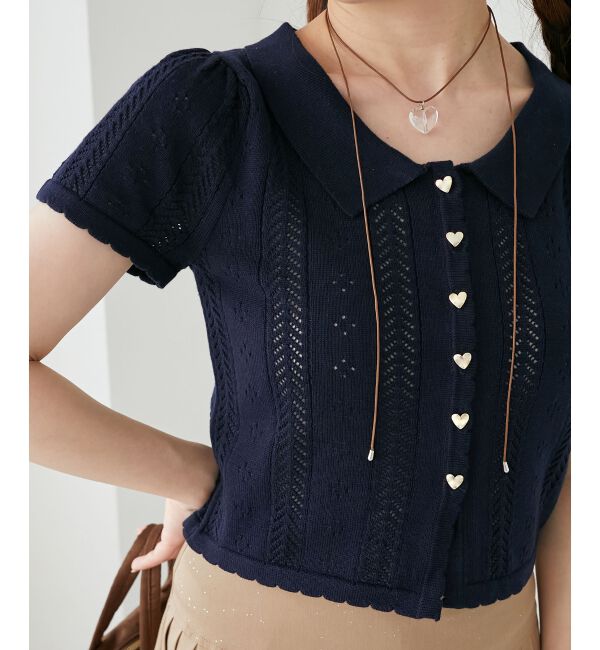  「襟付き透かし柄カーディガン」|カーディガン|