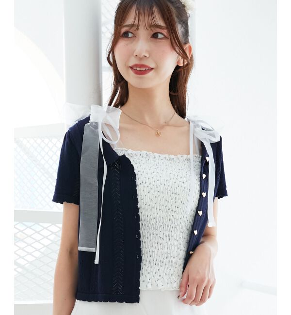  「襟付き透かし柄カーディガン」|カーディガン|