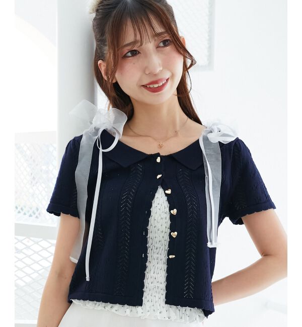  「襟付き透かし柄カーディガン」|カーディガン|