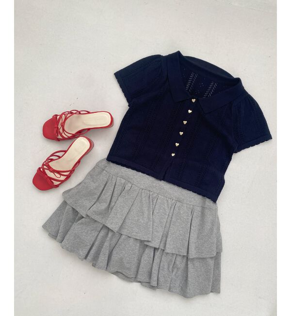  「襟付き透かし柄カーディガン」|カーディガン|