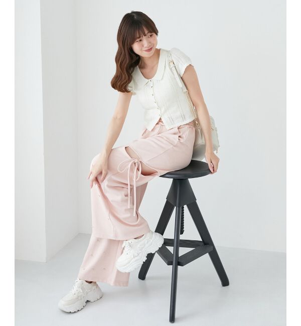  「襟付き透かし柄カーディガン」|カーディガン|