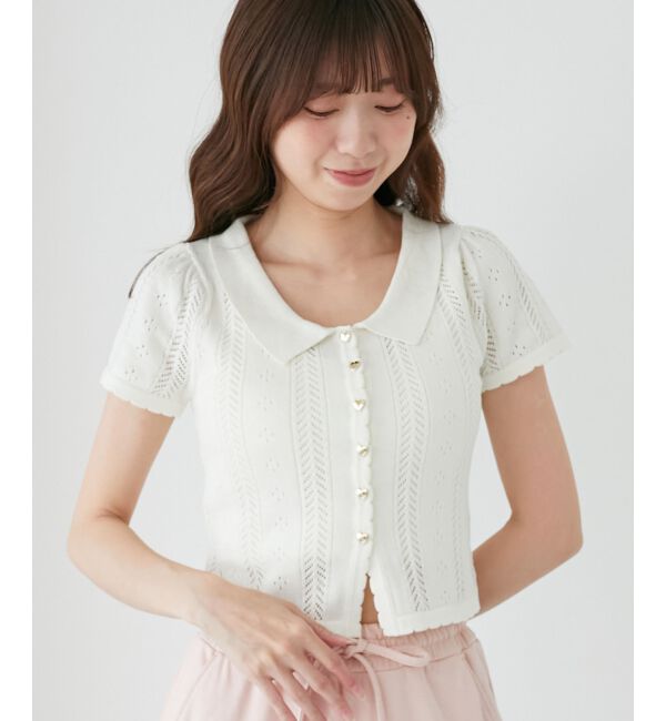  「襟付き透かし柄カーディガン」|カーディガン|