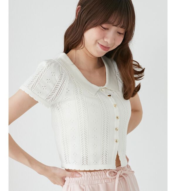  「襟付き透かし柄カーディガン」|カーディガン|