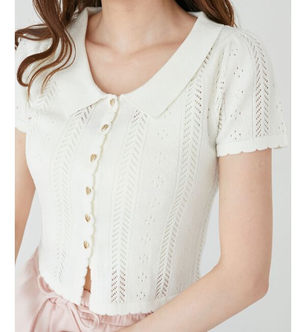  「襟付き透かし柄カーディガン」|カーディガン|