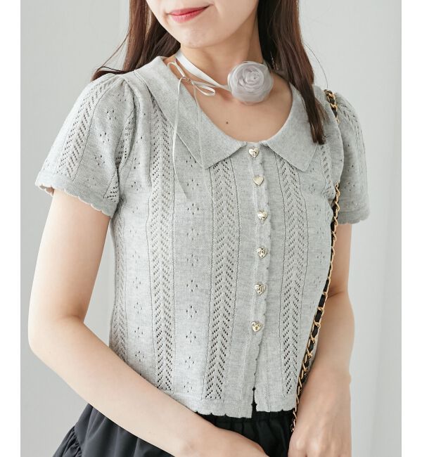  「襟付き透かし柄カーディガン」|カーディガン|