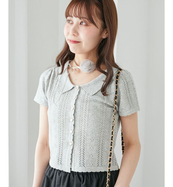  「襟付き透かし柄カーディガン」|カーディガン|