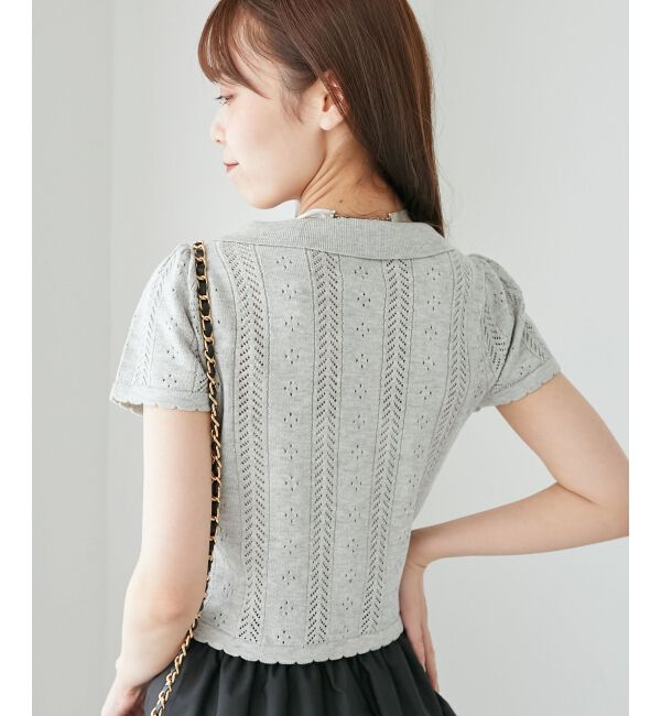  「襟付き透かし柄カーディガン」|カーディガン|