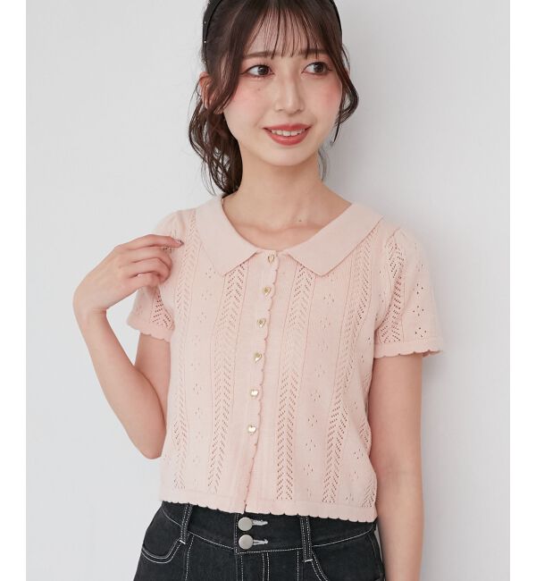  「襟付き透かし柄カーディガン」|カーディガン|