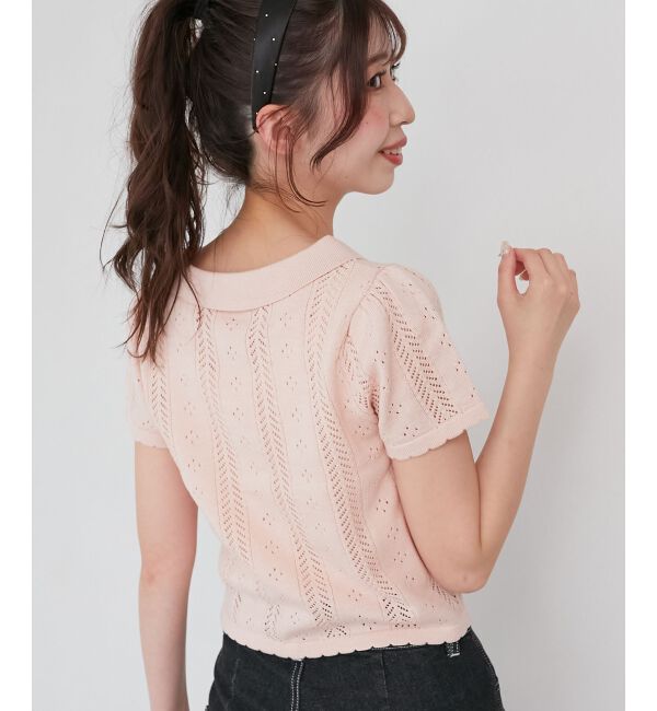  「襟付き透かし柄カーディガン」|カーディガン|