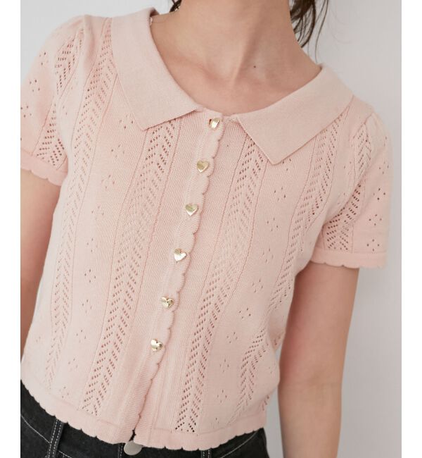  「襟付き透かし柄カーディガン」|カーディガン|