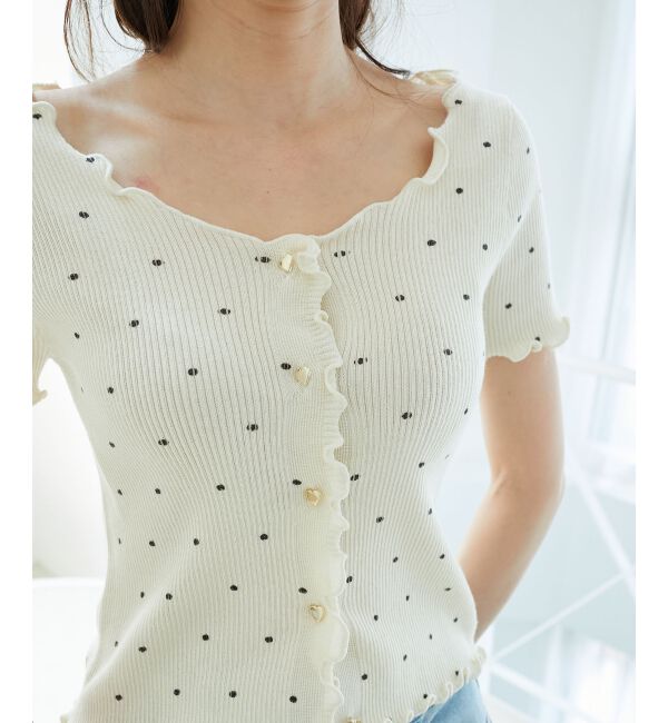  「ドットパターンリブカーディガン」|カーディガン|