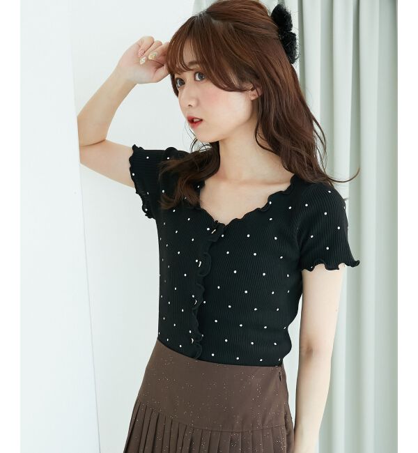  「ドットパターンリブカーディガン」|カーディガン|