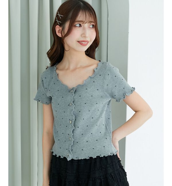  「ドットパターンリブカーディガン」|カーディガン|グレー柄