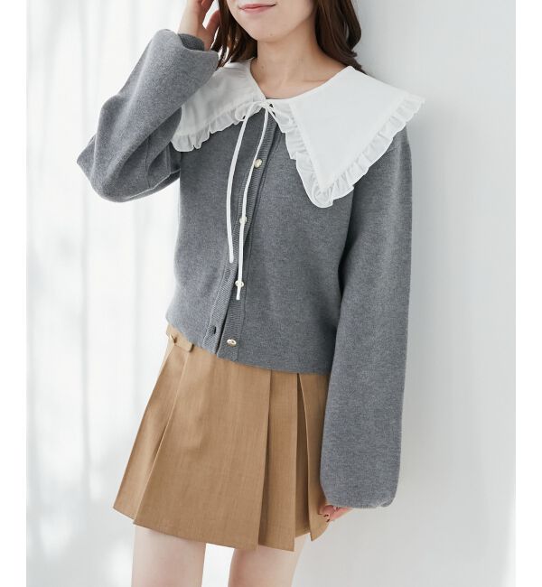  「フリルカラーセットニットカーディガン」|カーディガン|