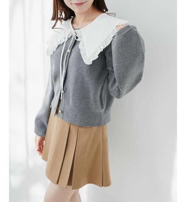  「フリルカラーセットニットカーディガン」|カーディガン|