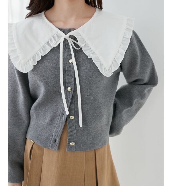  「フリルカラーセットニットカーディガン」|カーディガン|