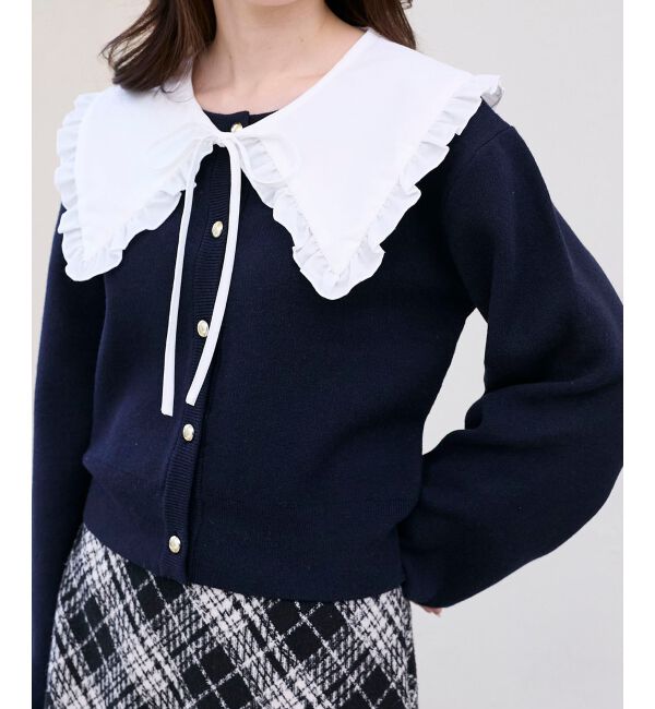  「フリルカラーセットニットカーディガン」|カーディガン|