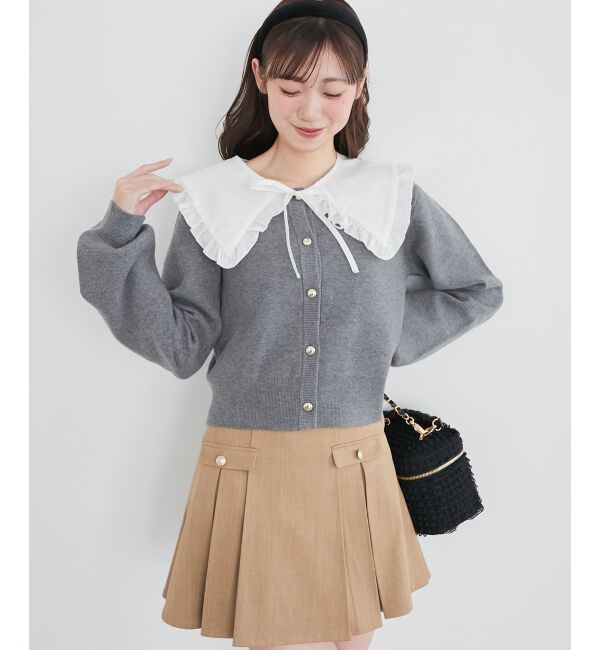  「フリルカラーセットニットカーディガン」|カーディガン|