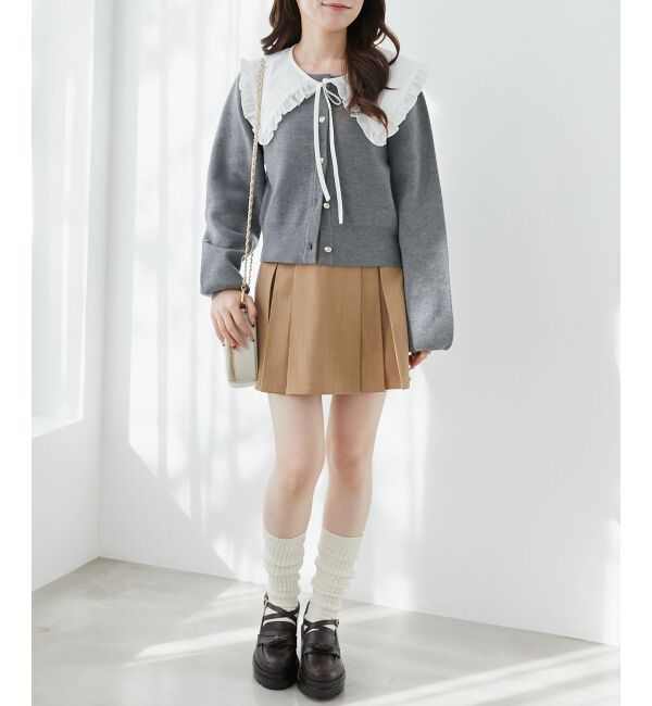  「フリルカラーセットニットカーディガン」|カーディガン|