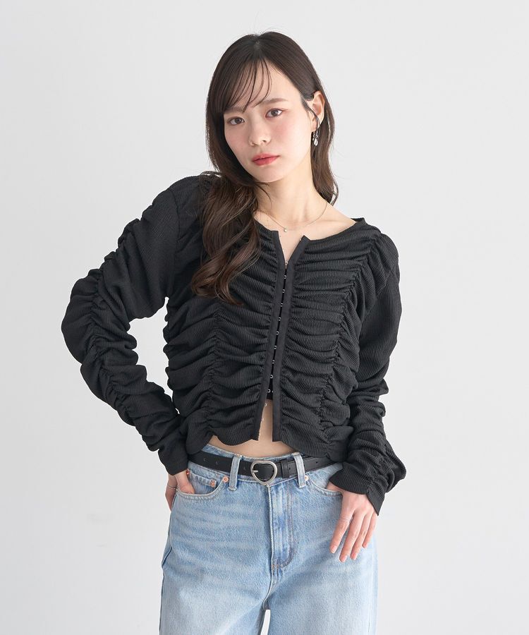 earth music&ecology「フロントホックシャーリングトップス」|カーディガン|