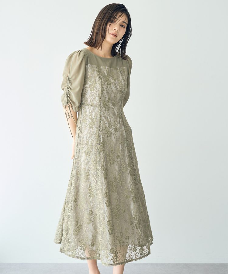 YECCA VECCA「レース切替フレアドレス」|ワンピース|Khaki