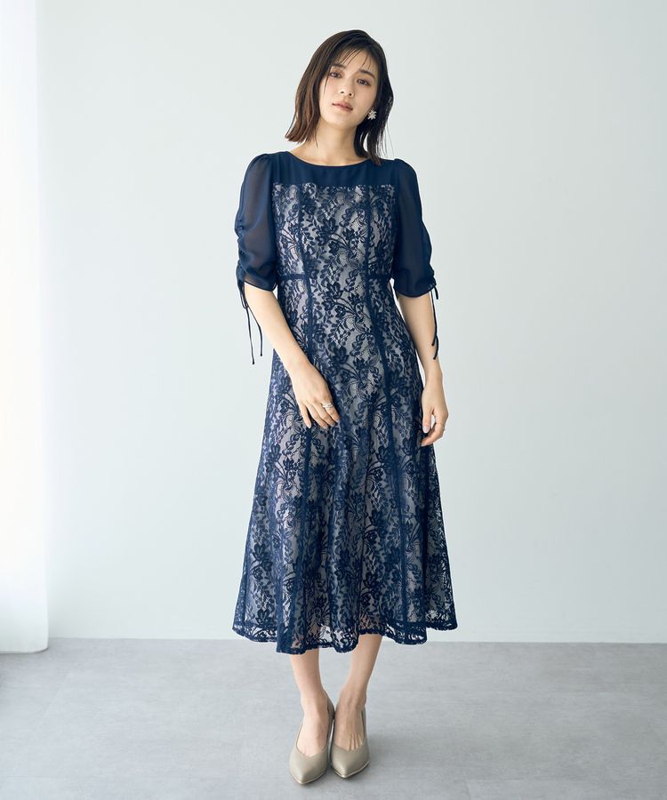 YECCA VECCA「レース切替フレアドレス」|ワンピース|Navy