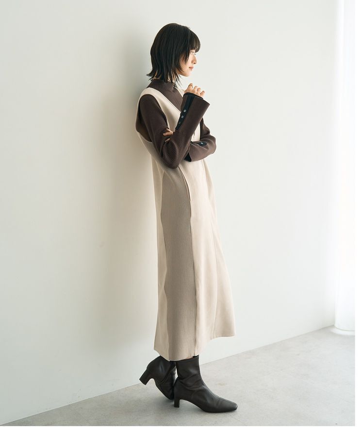 YECCA VECCA「ニット切替フェイクスエードジャンスカ」|ジャンパースカート|