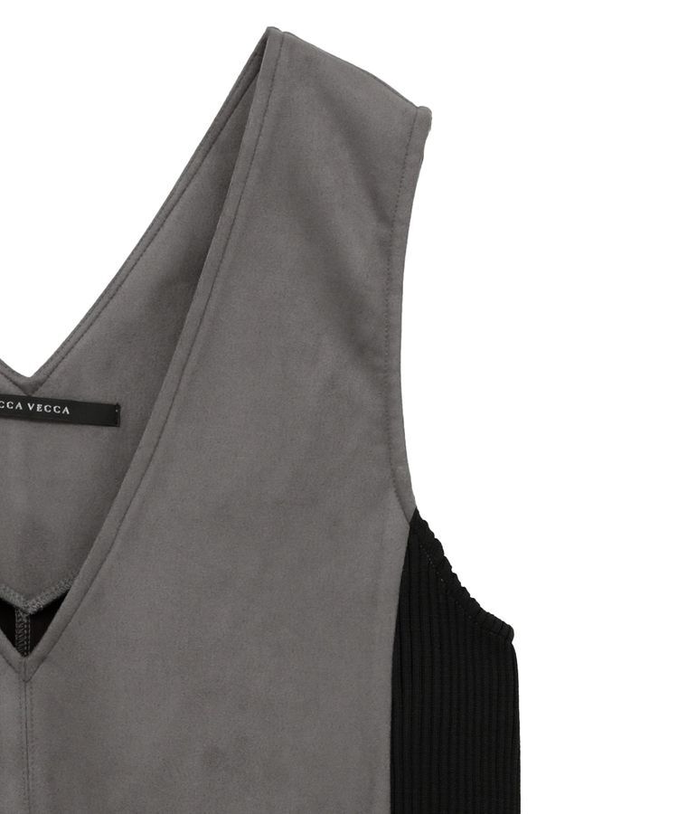 YECCA VECCA「ニット切替フェイクスエードジャンスカ」|ジャンパースカート|