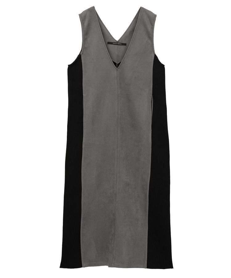 YECCA VECCA「ニット切替フェイクスエードジャンスカ」|ジャンパースカート|