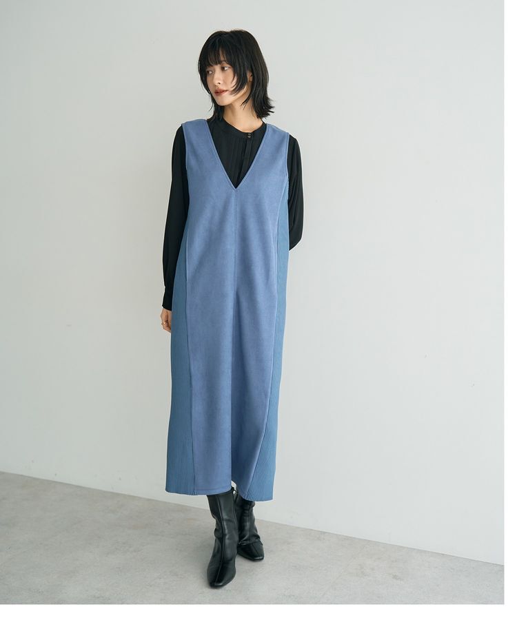 YECCA VECCA「ニット切替フェイクスエードジャンスカ」|ジャンパースカート|