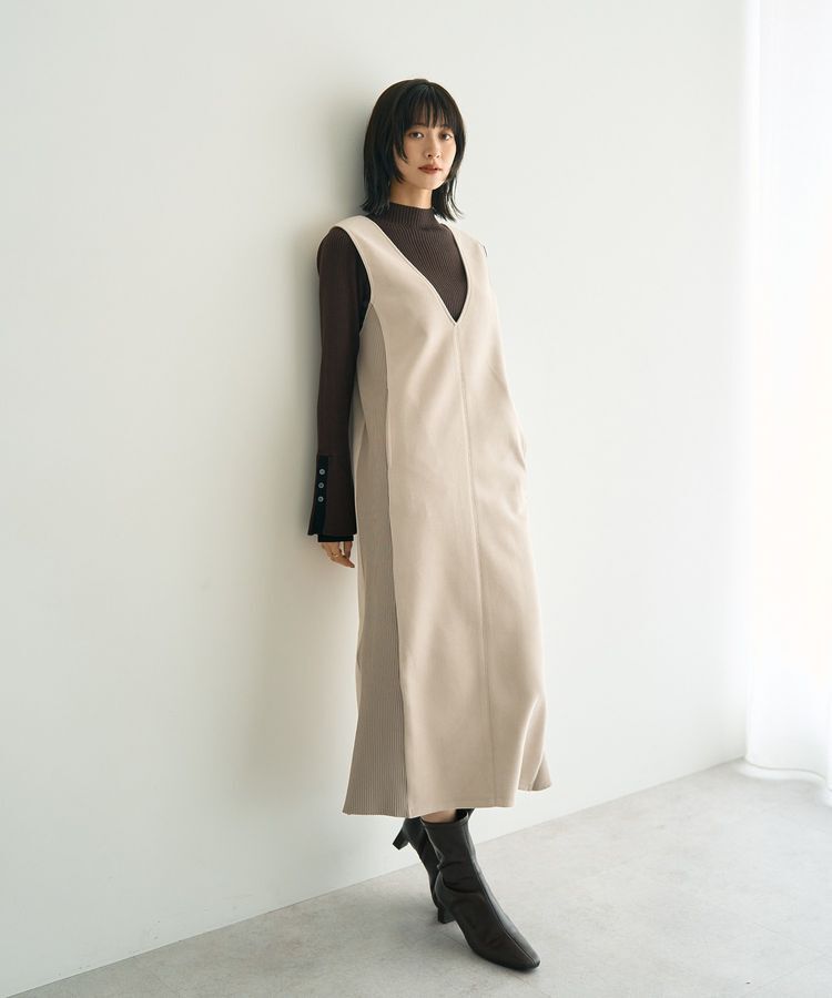 YECCA VECCA「ニット切替フェイクスエードジャンスカ」|ジャンパースカート|