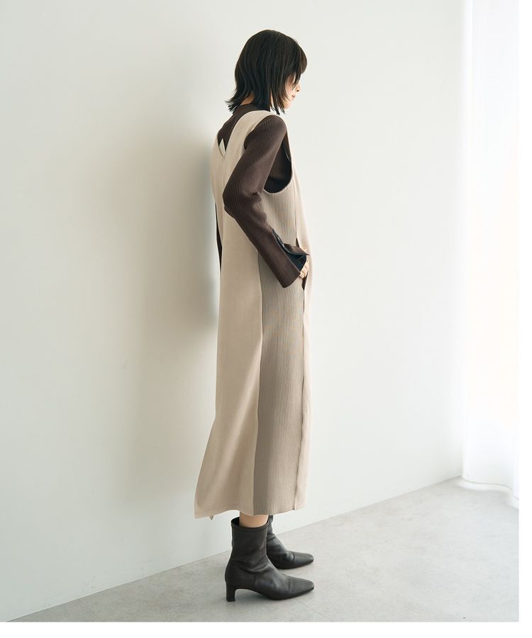 YECCA VECCA「ニット切替フェイクスエードジャンスカ」|ジャンパースカート|