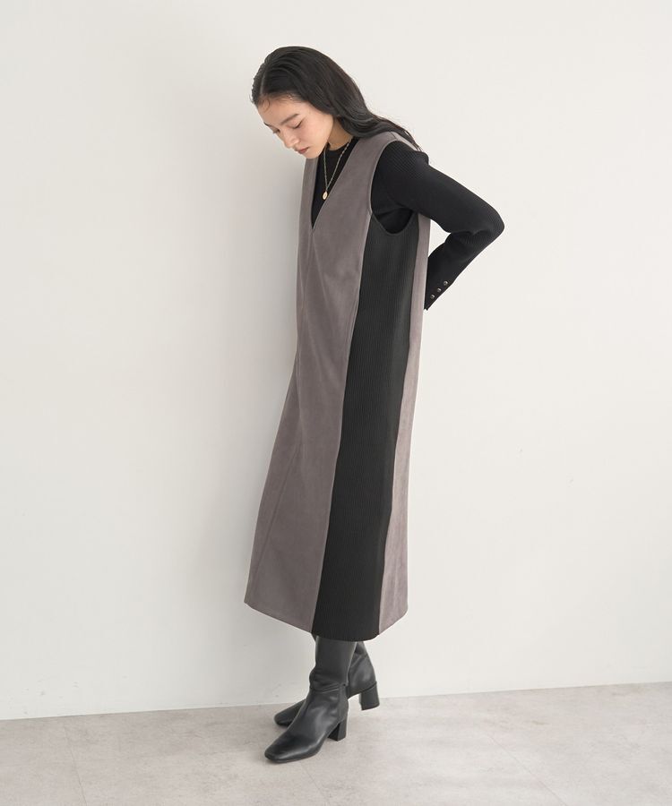 YECCA VECCA「ニット切替フェイクスエードジャンスカ」|ジャンパースカート|