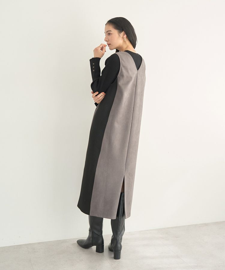 YECCA VECCA「ニット切替フェイクスエードジャンスカ」|ジャンパースカート|