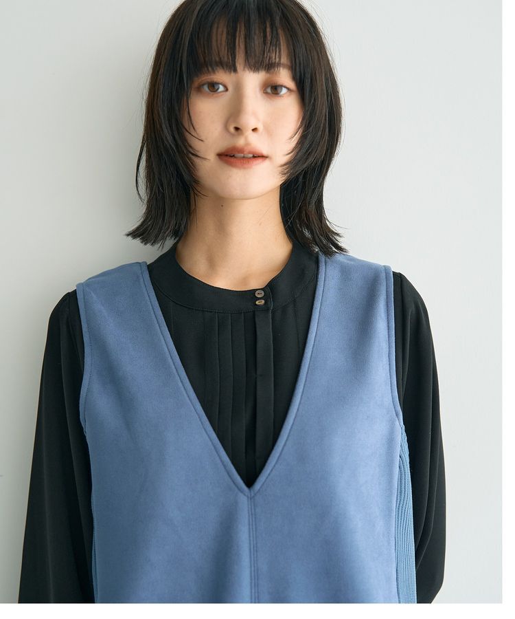 YECCA VECCA「ニット切替フェイクスエードジャンスカ」|ジャンパースカート|