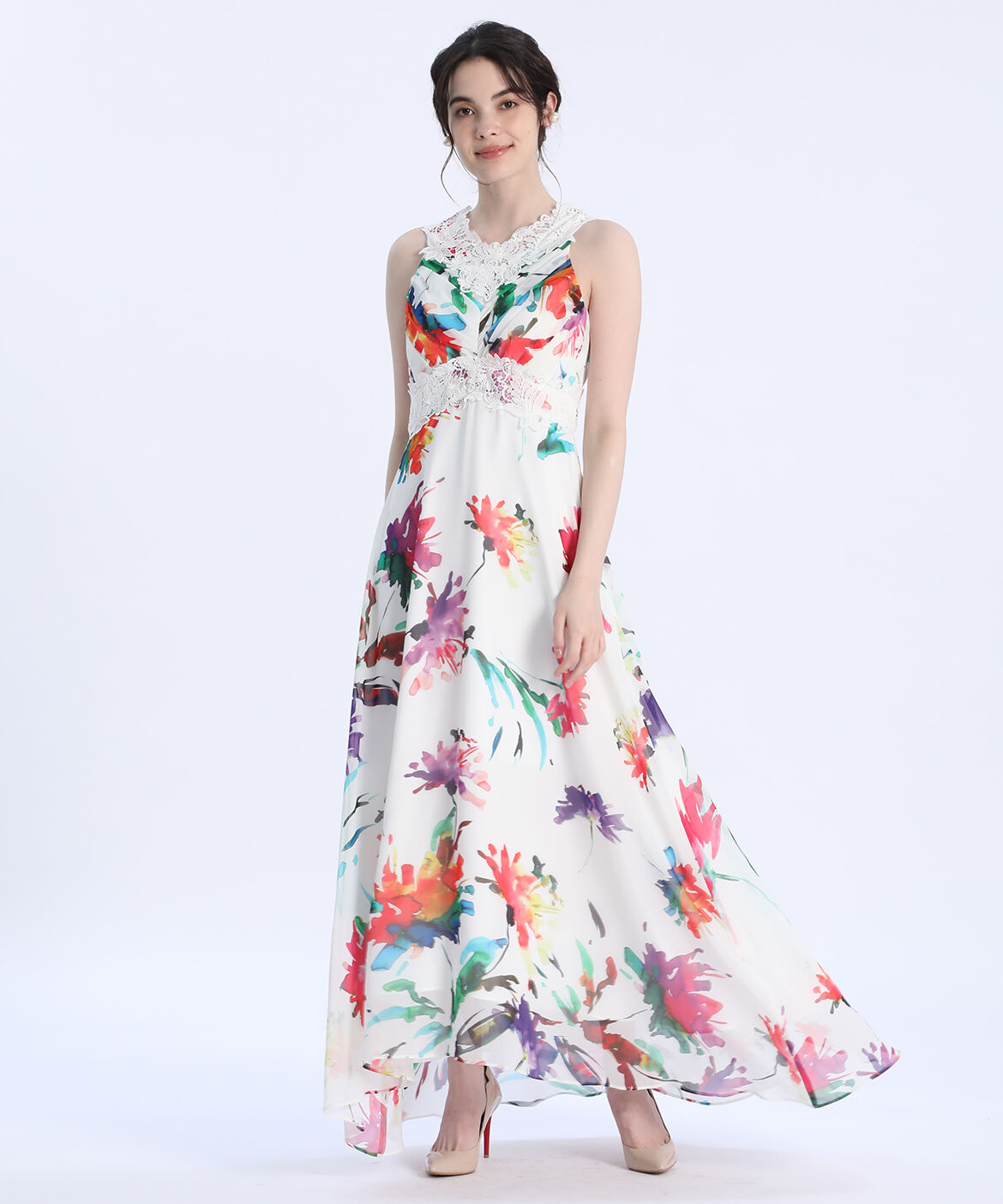 Maglie le cassetto「《M Maglie le cassetto》フラワープリントレースドレス」|ワンピース|