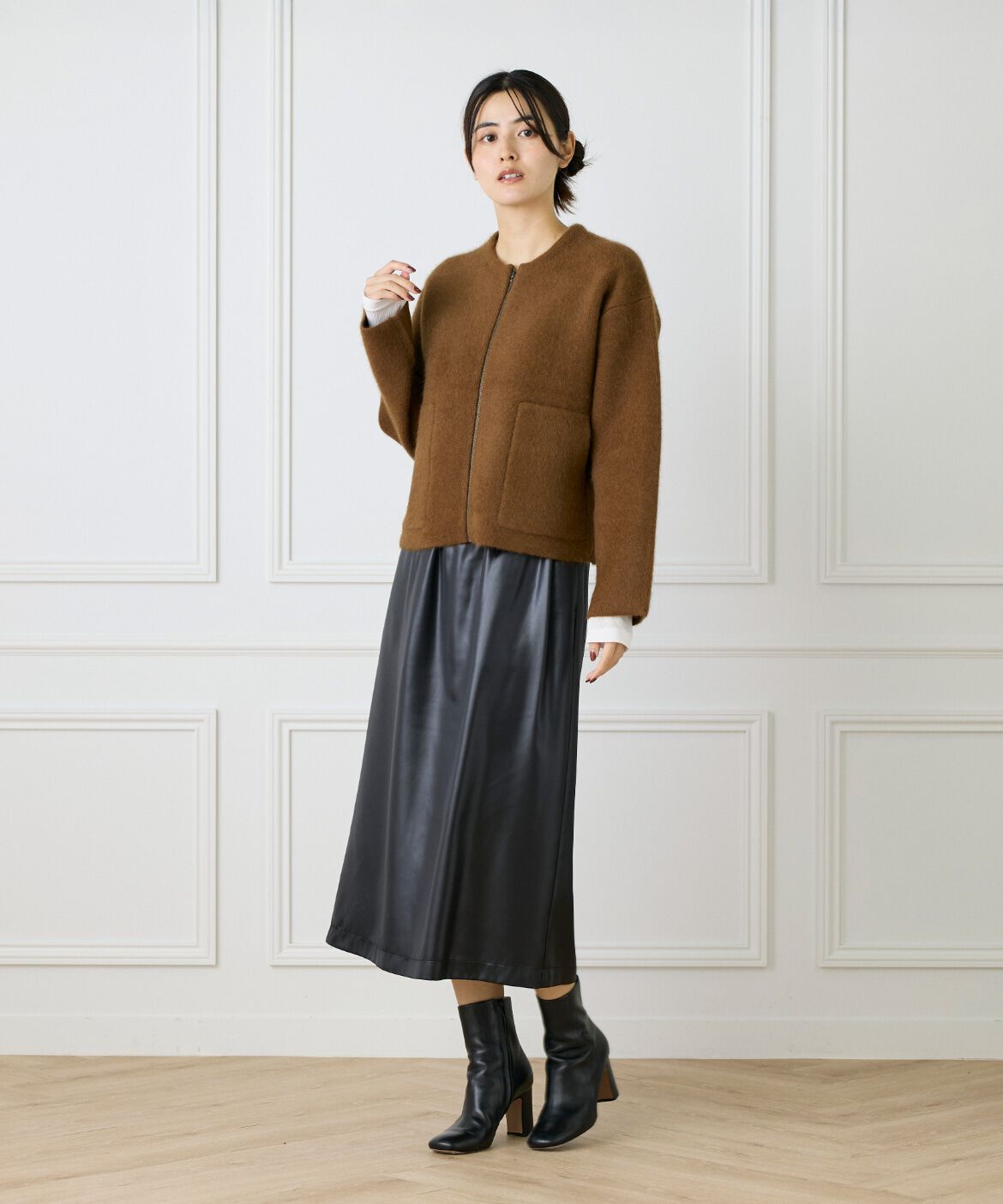 Le Souk「《大きいサイズ》ラクーン接結編みニットブルゾン」|カーディガン|