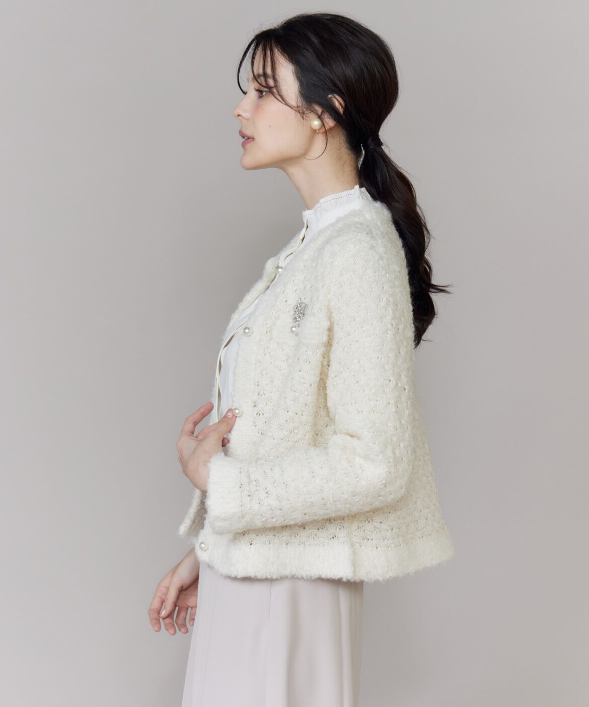 Maglie le cassetto「ラメフェザーニットジャケット」|カーディガン|