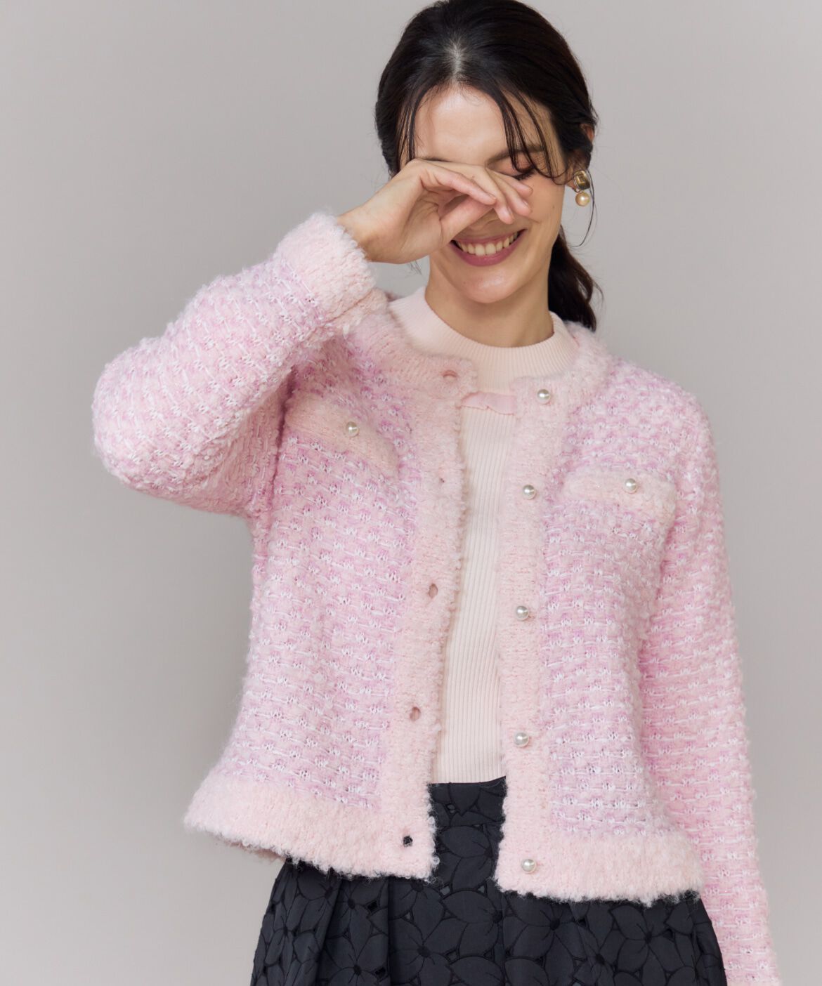 Maglie le cassetto「ラメフェザーニットジャケット」|カーディガン|