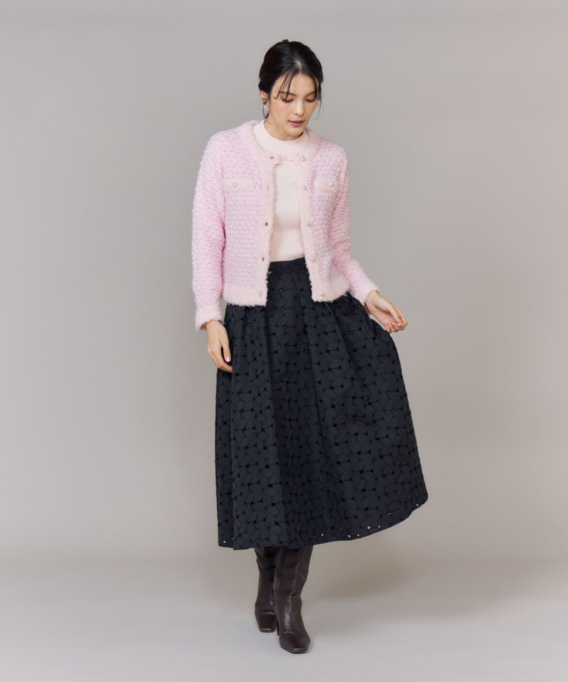 Maglie le cassetto「ラメフェザーニットジャケット」|カーディガン|