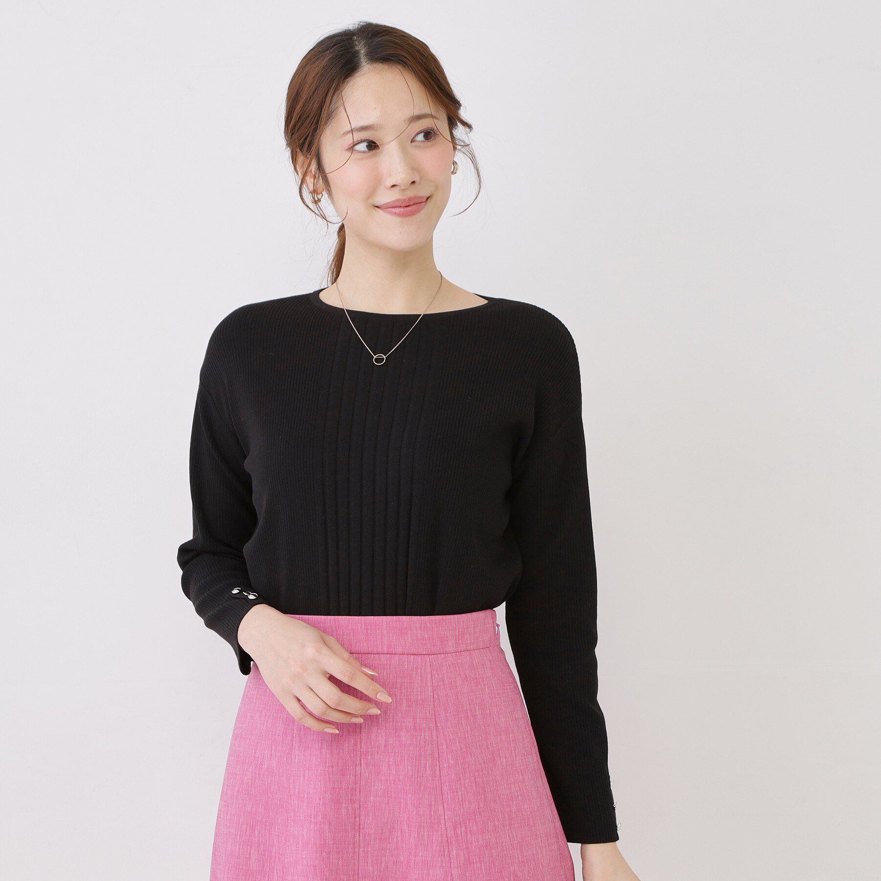 COUP DE CHANCE「【手洗い可／9分袖丈】リブ風ラインのニットトップス」|ニット・セーター|